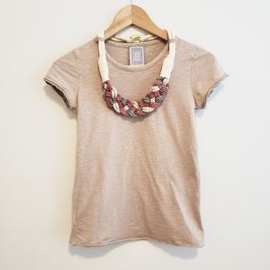 Adorable MANGO Tan Tee Detachable Necklace Top Short Sleeve Crewneck Shirt